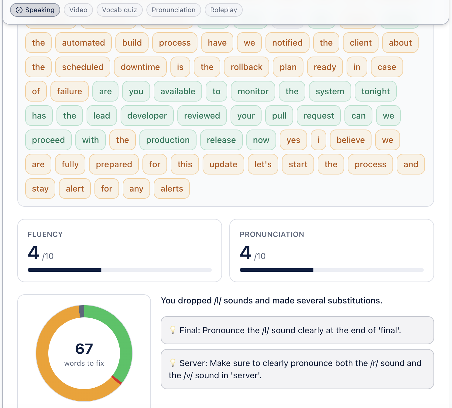 Speaking analysis with fluency & pronunciation