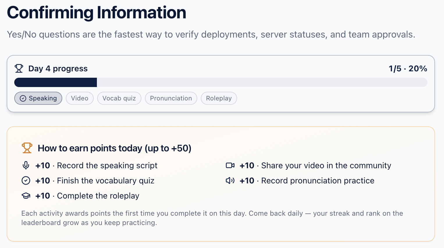Daily activities & points
